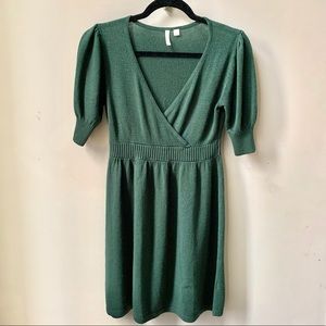 Frenchi Green Knit Sweater Mini Dress
